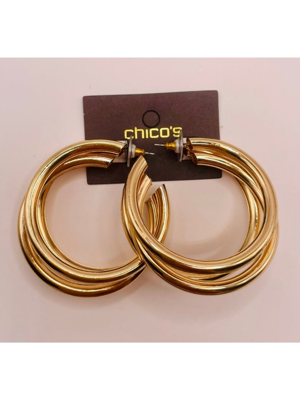 New Chico's Gold-Tone Triple Hoop Earrings -44B